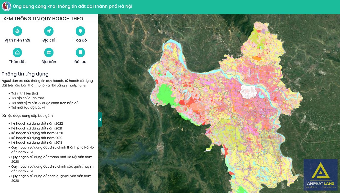 Giao diện trang kiểm tra quy hoạch đất tại Hà Nội