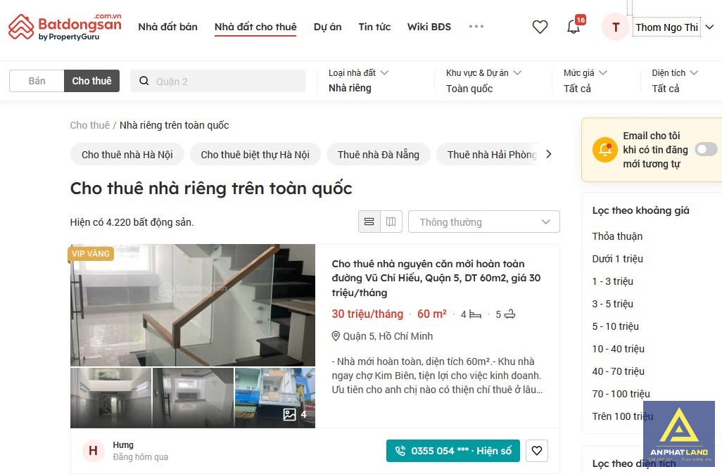 Đăng tin cho thuê nhà trên các trang website uy tín